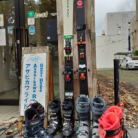 Skis with tech bindings and tech-toe boots